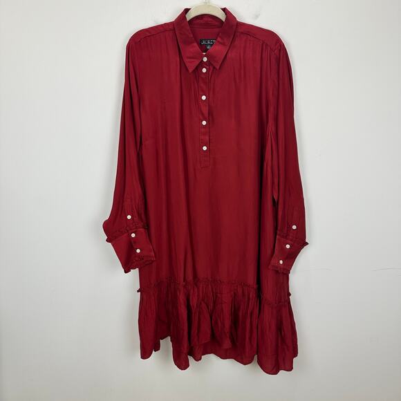 J.Crew Amelia Popover Shirtdress Drapey Viscose Twill Burgundy Ruffle 2X NWT - Picture 2 of 15